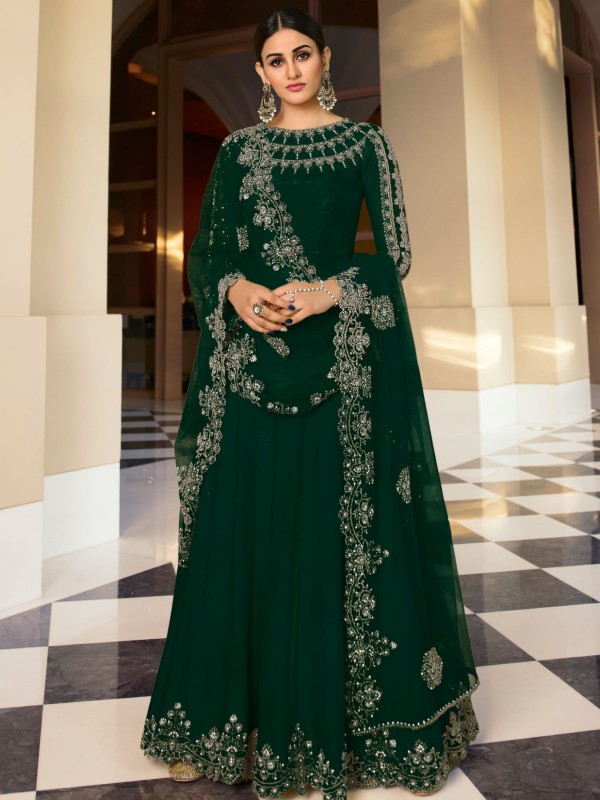 Dark Green Super Silk Cording Embroidered Designer Salwar Kameez